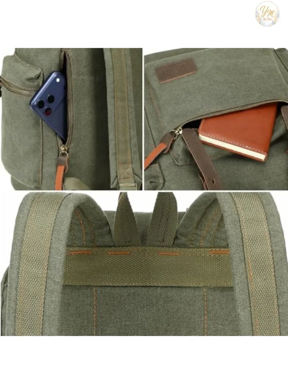 Vintage Canvas & Leather Trim Backpack 15.6